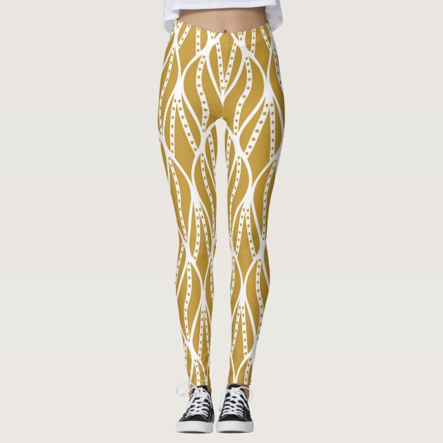 Leggings Hojas Art Deco, patrón clásico sin costuras. (Anverso)