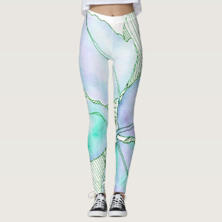 Leggings Hojas botánicas de lavanda verde menta en acuarela