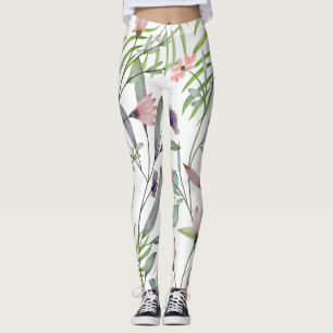 Leggings hojas botánicas minimalistas y verde floral