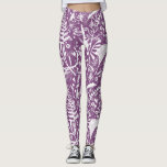 Leggings Hojas botánicas y flores moradas<br><div class="desc">Hojas botánicas blancas,  siluetas fológicas y florales sobre un fondo morado. Arte original de Nic Squirrell.</div>