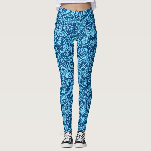 Leggings Hojas de Acanthus Art Nouveau, azul cielo y marina (Anverso)