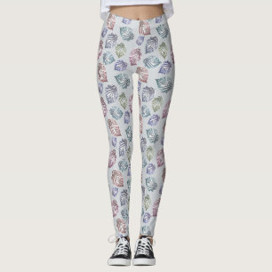 Leggings Hojas de apertura sobre fondo gris claro
