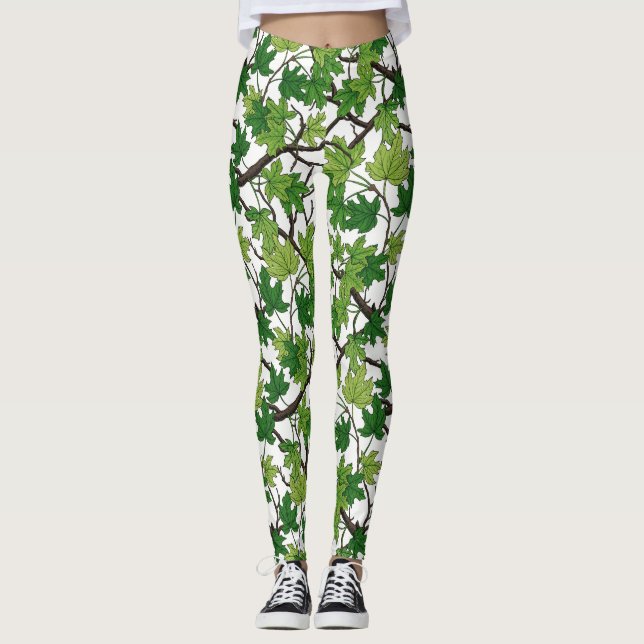 Leggings Hojas de arce sobre blanco (Anverso)