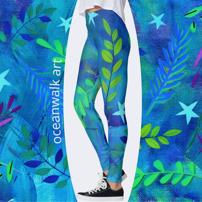 Leggings Hojas de bonito y ramas en azul (Subido por el creador)