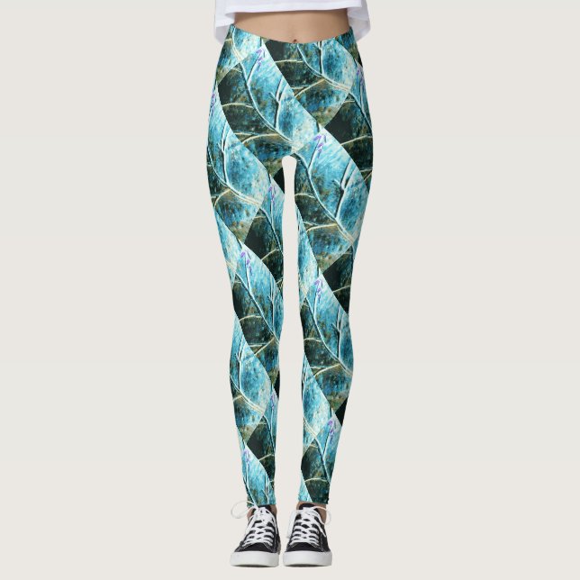 Leggings hojas de cobre diagonales verdigris (Anverso)