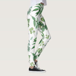 Leggings hojas de flores verdes chicas de la naturaleza