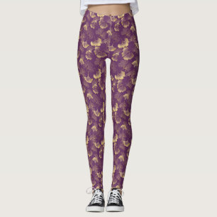 Leggings Hojas de Ginkgo de Oro Púrpura Botánica Elegante