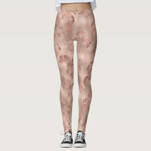 Leggings Hojas de Ginkgo doradas rosadas elegantes botánica