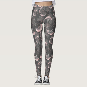 Leggings Hojas de Ginkgo Rosadas Refinadas con Textura Metá