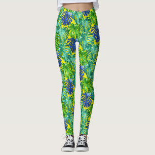 Leggings Hojas de la jungla de la playa verde tropical amar