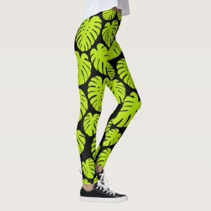 Leggings Hojas de monstera en verde limón y negro