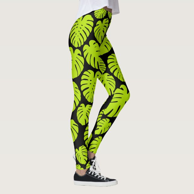 Leggings Hojas de monstera en verde limón y negro (Derecha)