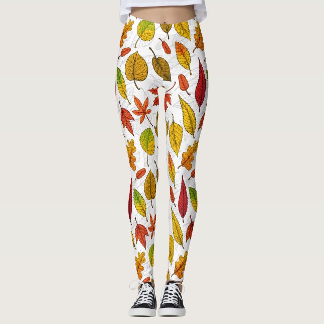 Leggings Hojas de otoño en blanco (Anverso)