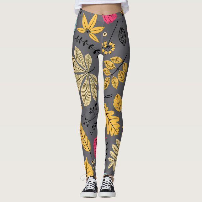 Leggings Hojas de otoño: patrón oscuro sin foco (Anverso)