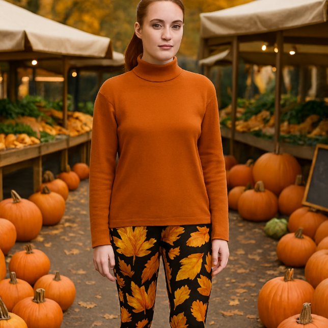 Leggings Hojas de otoño sobre negro  (Subido por el creador)