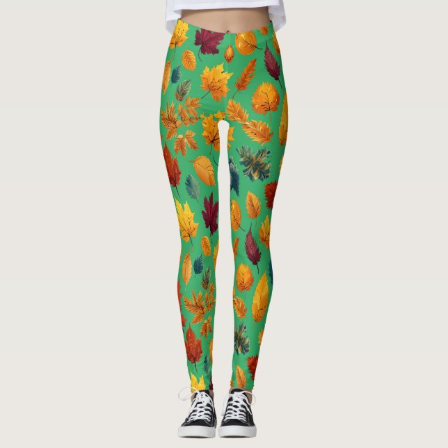 Leggings Hojas de otoño vibrantes (Anverso)
