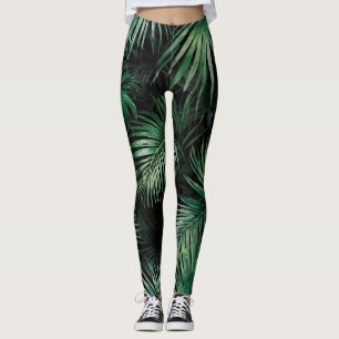 Leggings hojas de palma de color negro y verde