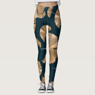 Leggings Hojas de palma de ginko tropical, patrón hawaiano.