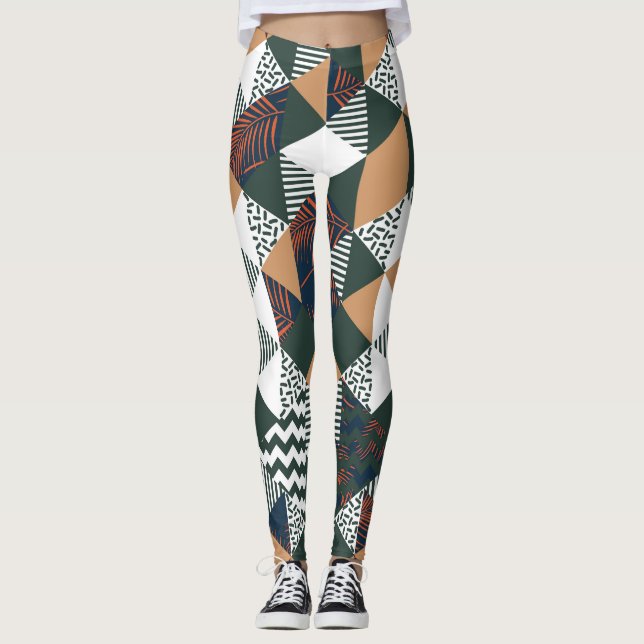 Leggings Hojas de palma geométricas, patrón de moda (Anverso)