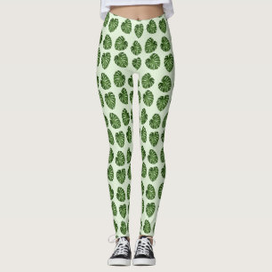 Leggings Hojas de palma, hojas verdes, patrón tropical