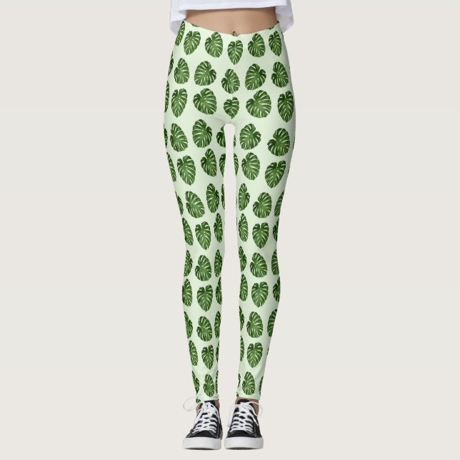 Leggings Hojas de palma, hojas verdes, patrón tropical (Anverso)