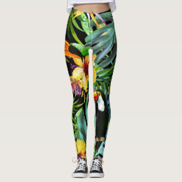 Leggings Hojas de palma tropicales Toucan floral del verdor