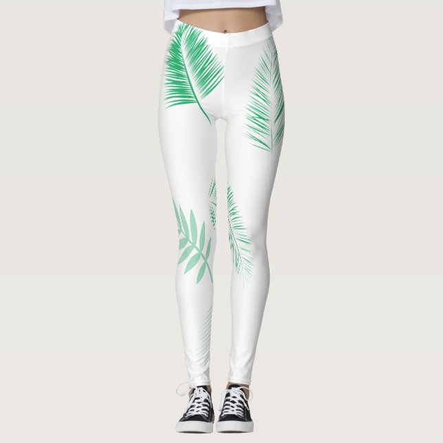 Leggings Hojas de palma verde suave (Anverso)
