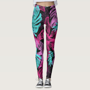 Leggings Hojas de palmera tropicales fluorescentes