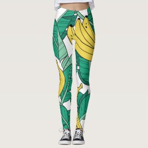 Leggings Hojas de plátano: Patrón blanco de cosecha.