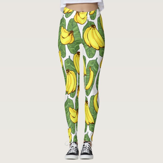 Leggings Hojas de plátano: Patrón de frutas tropicales (Anverso)