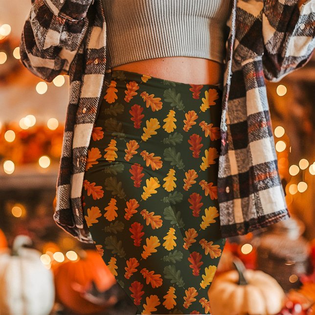 Leggings Hojas de roble de otoño caen verdes (Subido por el creador)