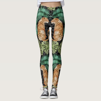 Leggings Hojas de tigres: la jungla acuarela sin foco.