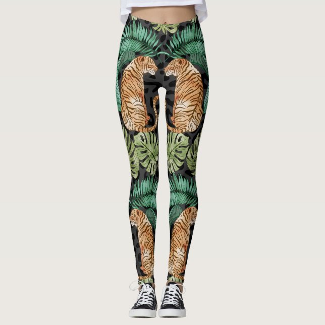 Leggings Hojas de tigres: la jungla acuarela sin foco. (Anverso)