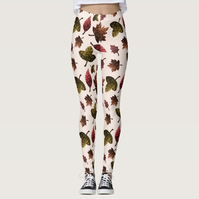 Leggings Hojas espárricas otoño patrón de chispas otoño (Anverso)