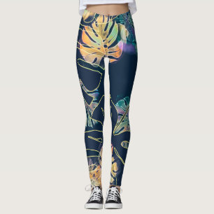 Leggings Hojas exóticas pintadas a mano: patrón sin costura