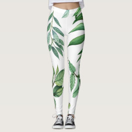 Leggings hojas florales patrón mujeres verdes blancas chica