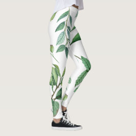 Leggings hojas florales patrón mujeres verdes blancas chica