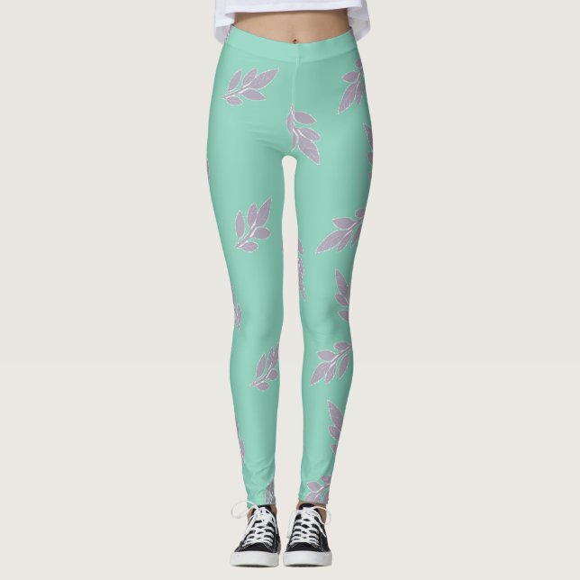 Leggings Hojas grises en las piernas verdes (Anverso)