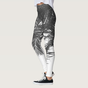 Leggings Hojas Monocromáticas de Palm Tree Blanco Negro