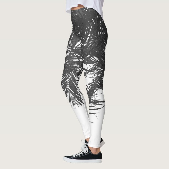 Leggings Hojas Monocromáticas de Palm Tree Blanco Negro (Izquierda)