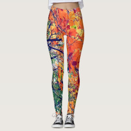 Leggings hojas naranja y verde