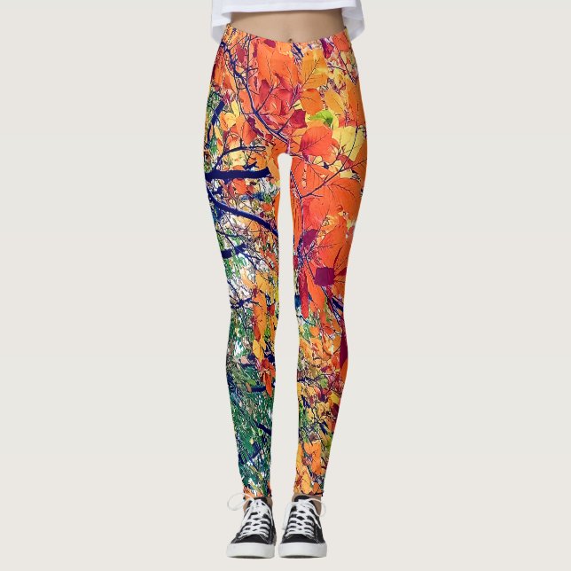 Leggings hojas naranja y verde (Anverso)