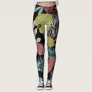Leggings Hojas oscuras tropicales: Diseño de patrones texti