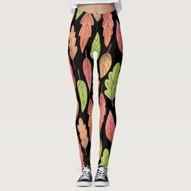 Leggings Hojas otoñales de acuarela: patrón sin soldadura (Anverso)