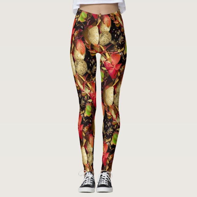 Leggings Hojas otoñales, hongos de castañas foto (Anverso)