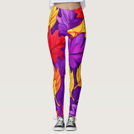 Leggings Hojas Personalizados vívidas: morado, amarillo, ro
