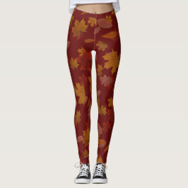 Leggings Hojas que caen del otoño en rojo de vino de