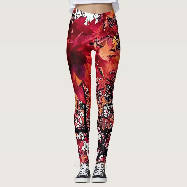 Leggings Hojas rojas y naranjas (Anverso)