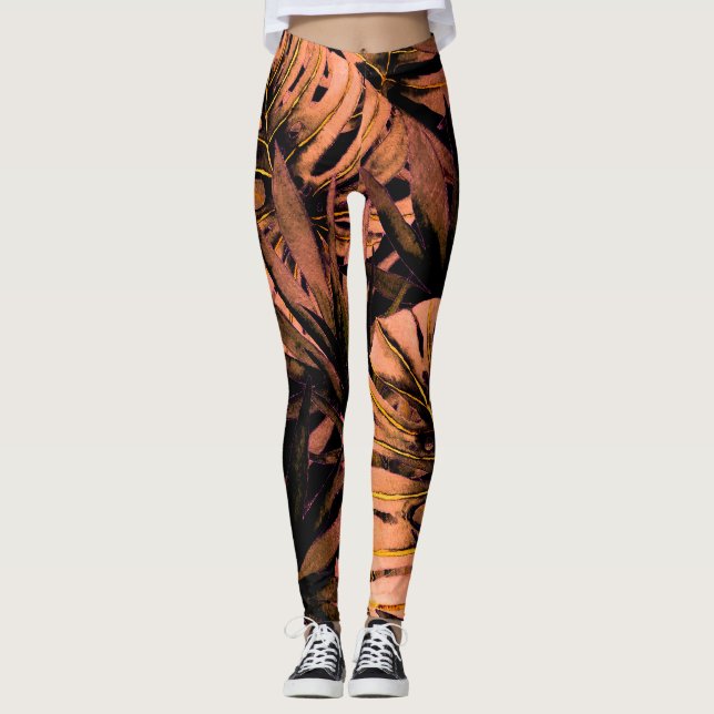 Leggings Hojas tropicales acuarela, bañador sin soldadura (Anverso)