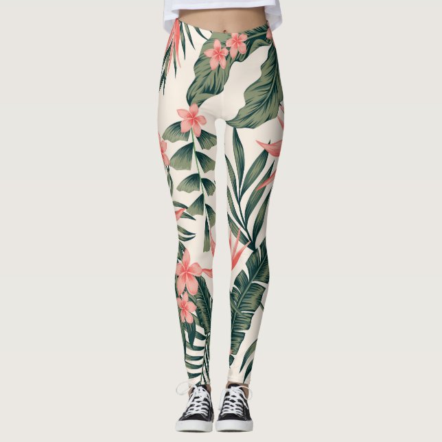 Leggings Hojas tropicales, alegres tapices de playa. (Anverso)